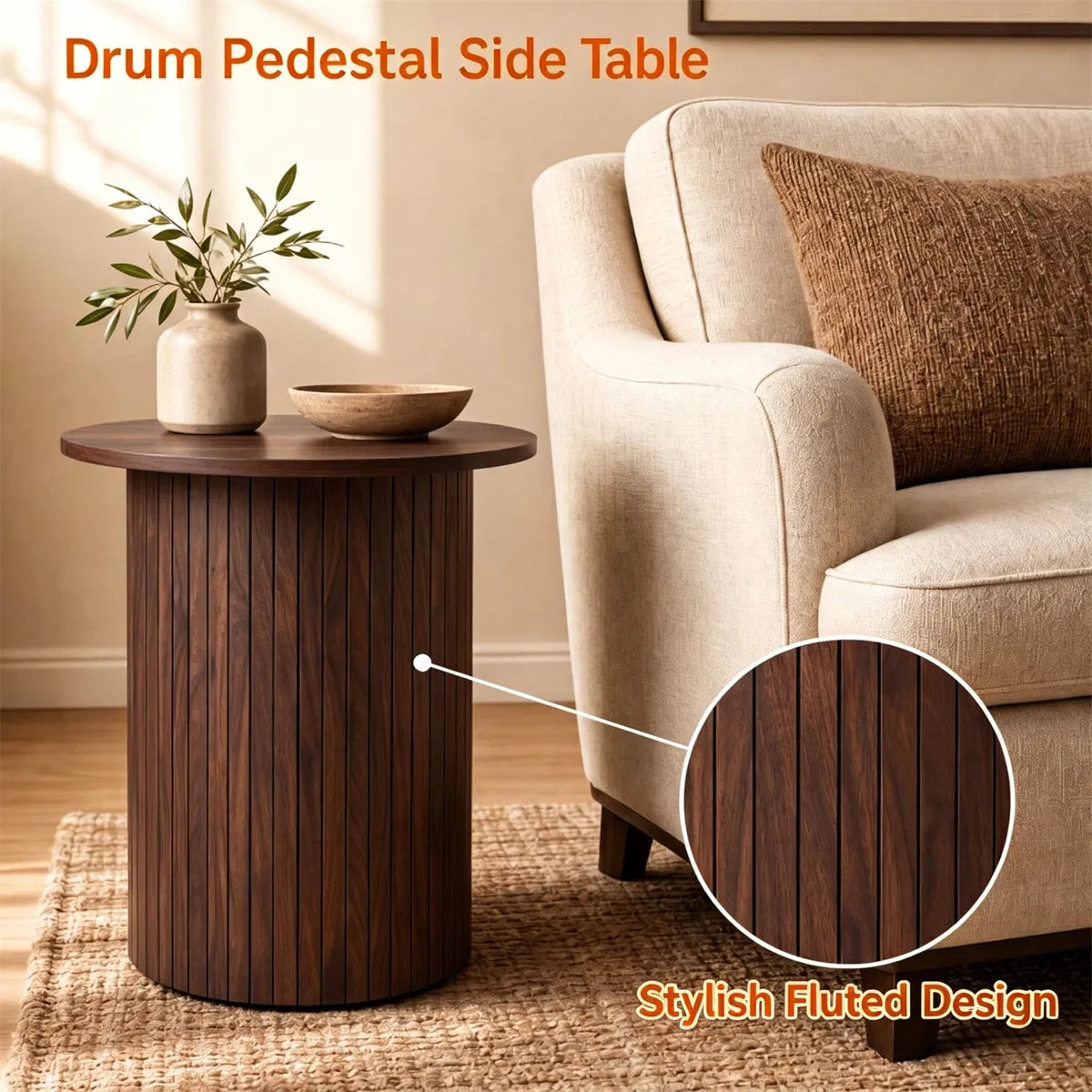 Minimalist Round Pedestal Side Table Space Saving Stable Nightstand With Rounded Edges Anti Slip Pads Versatile Accent Furniture For Small Spaces Home Decor Walnut - Home Decor & Storage | VELOURY LIVING