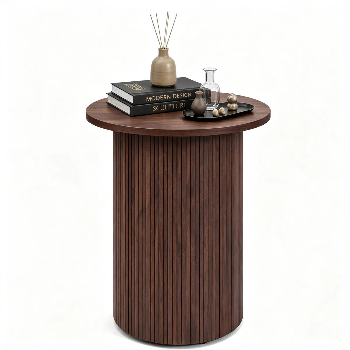 Minimalist Round Pedestal Side Table Space Saving Stable Nightstand With Rounded Edges Anti Slip Pads Versatile Accent Furniture For Small Spaces Home Decor Walnut - Home Decor & Storage | VELOURY LIVING