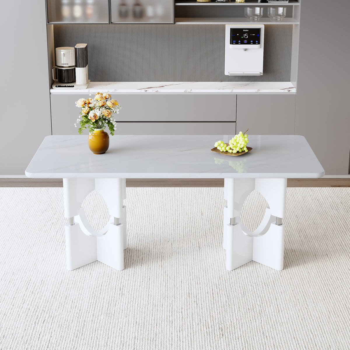 Modern Mdf Dining Table With White Marble Pattern Stylish Metal Hollow Frame Suitable For Compact Dining Tables In Small Space Homes Apartments - Home Decor & Storage | VELOURY LIVING