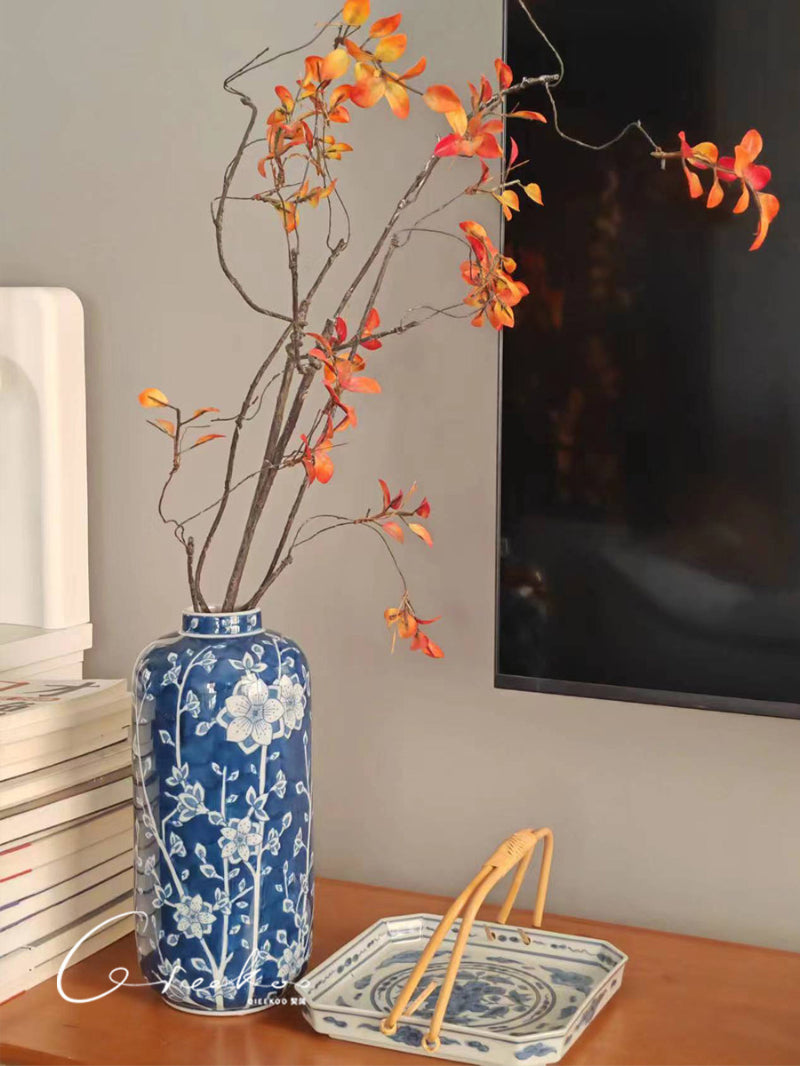 Blue And White Porcelain Vase Ceramic Flower Vase Decorative Floral Arrangement Centerpiece - Home Decor & Storage | VELOURY LIVING