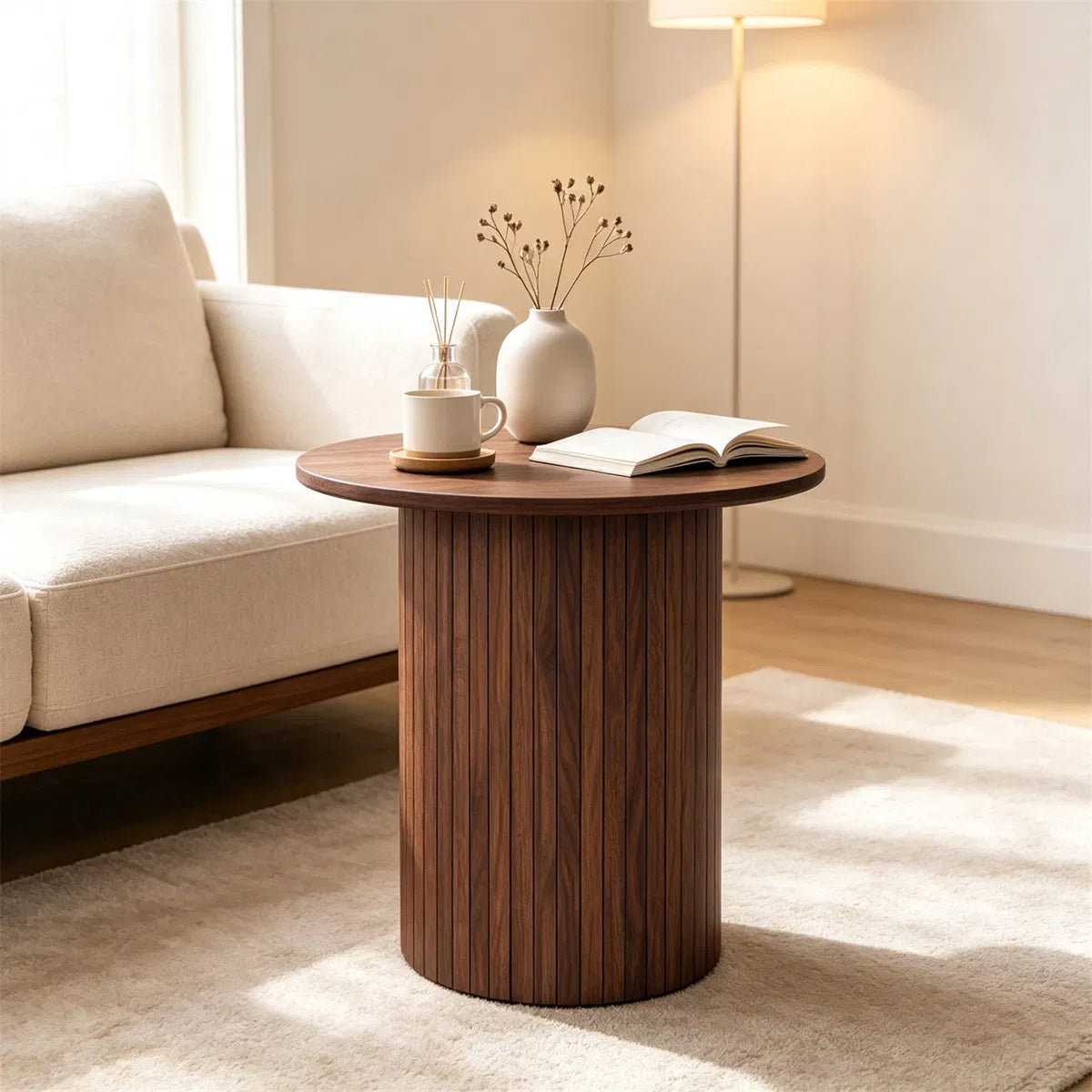 Minimalist Round Pedestal Side Table Space Saving Stable Nightstand With Rounded Edges Anti Slip Pads Versatile Accent Furniture For Small Spaces Home Decor Walnut - Home Decor & Storage | VELOURY LIVING