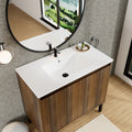 36 Inch Bathroom Vanity With Sink Floor Standing Structure For Stability Soft Closing Drawers For Noiseless Operation Sleek Oak Finish For Modern Aesthetic White Sink - Home Decor & Storage | VELOURY LIVING
