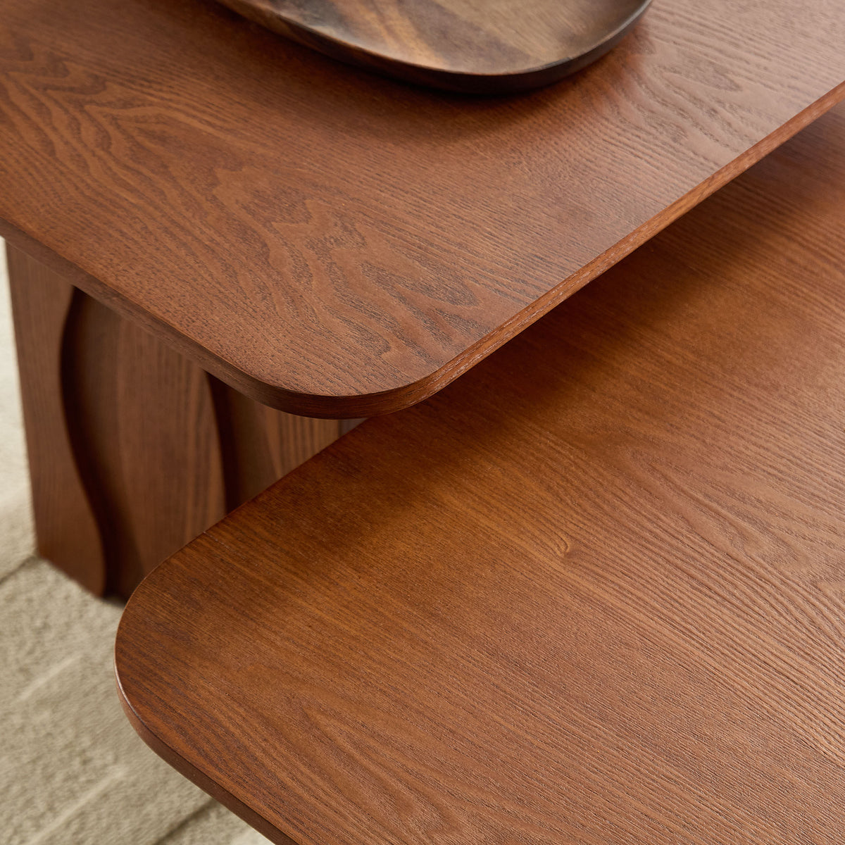 2Pcs Nesting Square Coffee Table Set For Living Room Mid Century Wavy Fluted Base Tables End Side Tables For Leisure Area Office Brown - Home Decor & Storage | VELOURY LIVING
