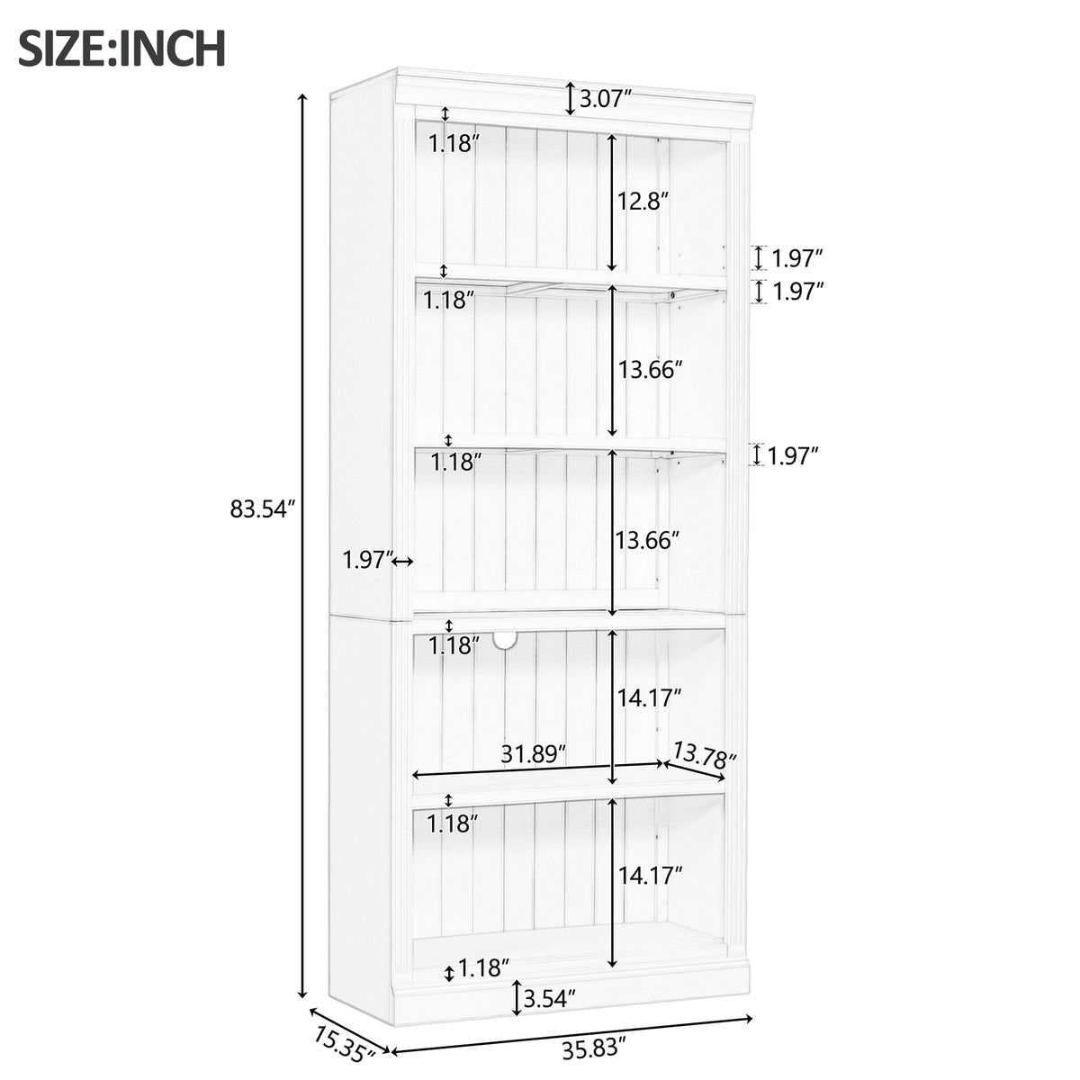 83 Tall Wood Bookcase Suite With Light Strip 5 Tier Decor Bookcase Suite With Adjustable Shelves Storage Organizer Free Standing Storage Shelves Suite For Living Room Home Office White - Home Decor & Storage | VELOURY LIVING
