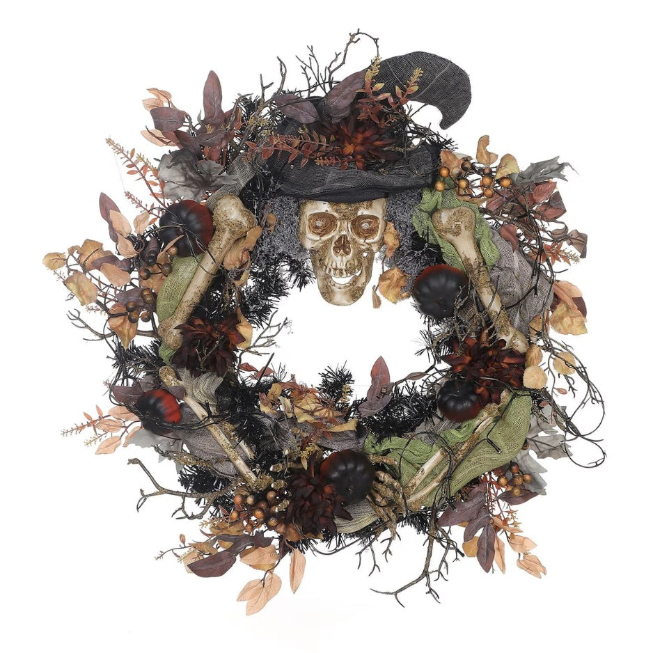 Halloween 26 Pre Lit Skeleton Wreath - Home Decor & Storage | VELOURY LIVING