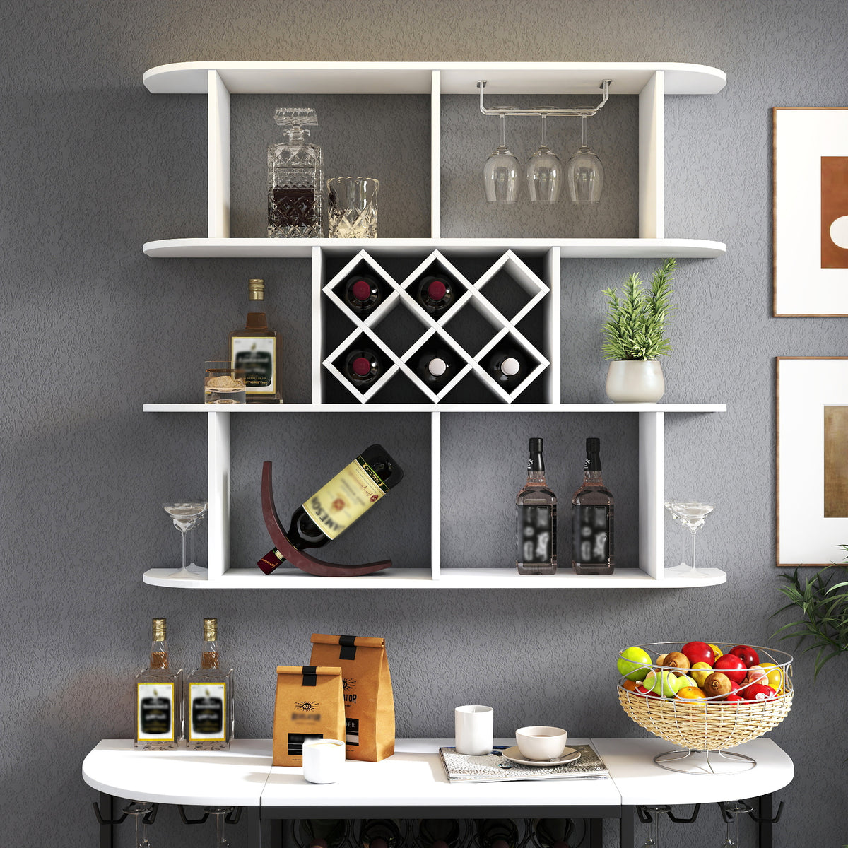 Large Wall Mounted 3 Tier Rustic Bottle Wine Rack Multifunctional Wooden Wall Mounted Wine Rack Storage Rack With Wine Glass Holder Mounted Wall Storage Winerack Rack For Home Bar Dining Room Decor - Home Decor & Storage | VELOURY LIVING