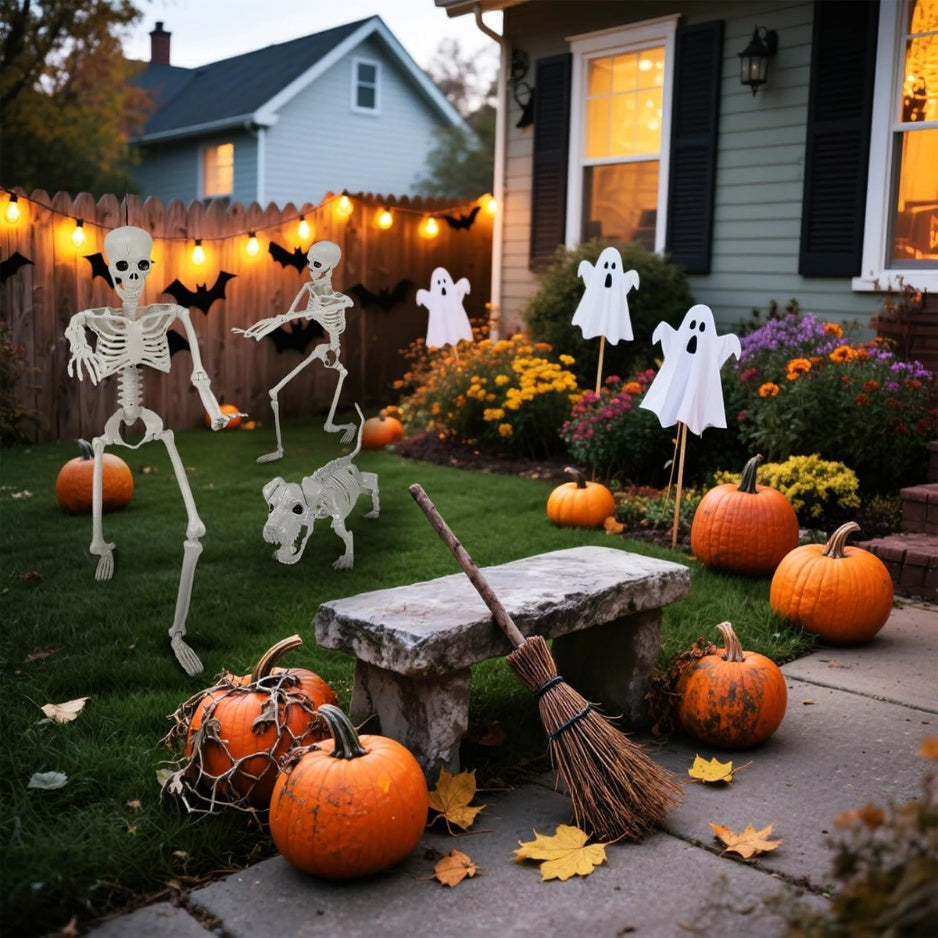 Lighted Human Dog Skeleton Halloween Decorations Outdoor Indoor 36 Inch Realistic Full Body Movable Posable Skeleton Spooky Halloween Decor - Home Decor & Storage | VELOURY LIVING