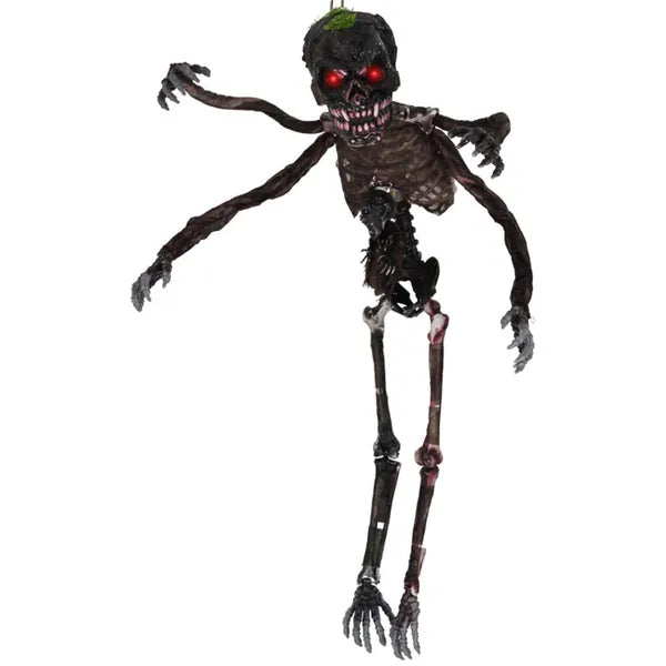 6Ft Sound Activated Halloween Skeleton Flashing Red Eyes Spooky Sounds 4 Poseable Arms Extra Skull Hanging Rope - Home Decor & Storage | VELOURY LIVING