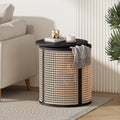 15 70 Round End Table Hollow Woven Side Table Small Rubber Wood Nightstand Rattan Woven Tea Desk Round Wood Tabletop Chic Home Decor Desk Easy Assembly Black Color - Home Decor & Storage | VELOURY LIVING