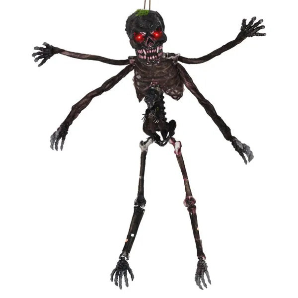 6Ft Sound Activated Halloween Skeleton Flashing Red Eyes Spooky Sounds 4 Poseable Arms Extra Skull Hanging Rope - Home Decor & Storage | VELOURY LIVING