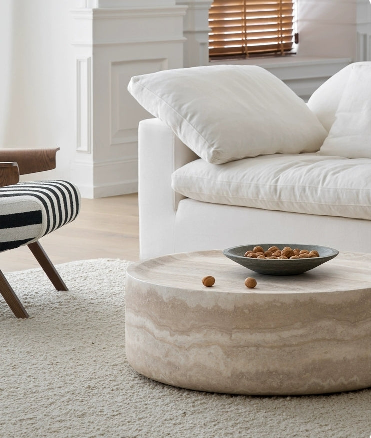 35 43 Faux Mars Pattern Coffee Tables For Living Room Round Tea Faux Travertine Textured Table For Living Room No Need Assembly - Home Decor & Storage | VELOURY LIVING