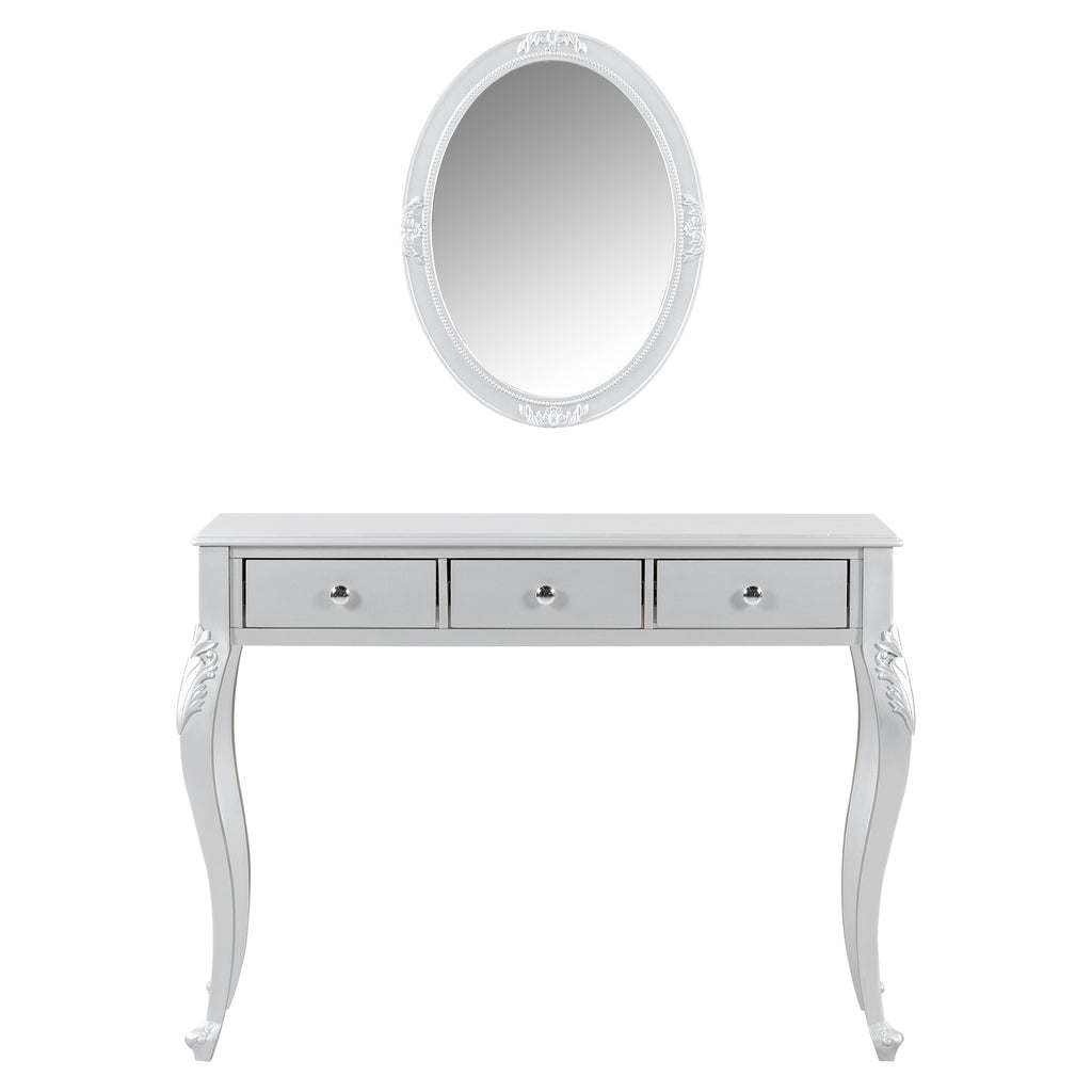 Luxury Makeup Vanity Desk With Oval Mirror 3 Drawer Dressing Table For Jewelry Storage Elegant Console Table For Entryway Living Room Bedroom Stylish Home Decor Silver - Home Decor & Storage | VELOURY LIVING