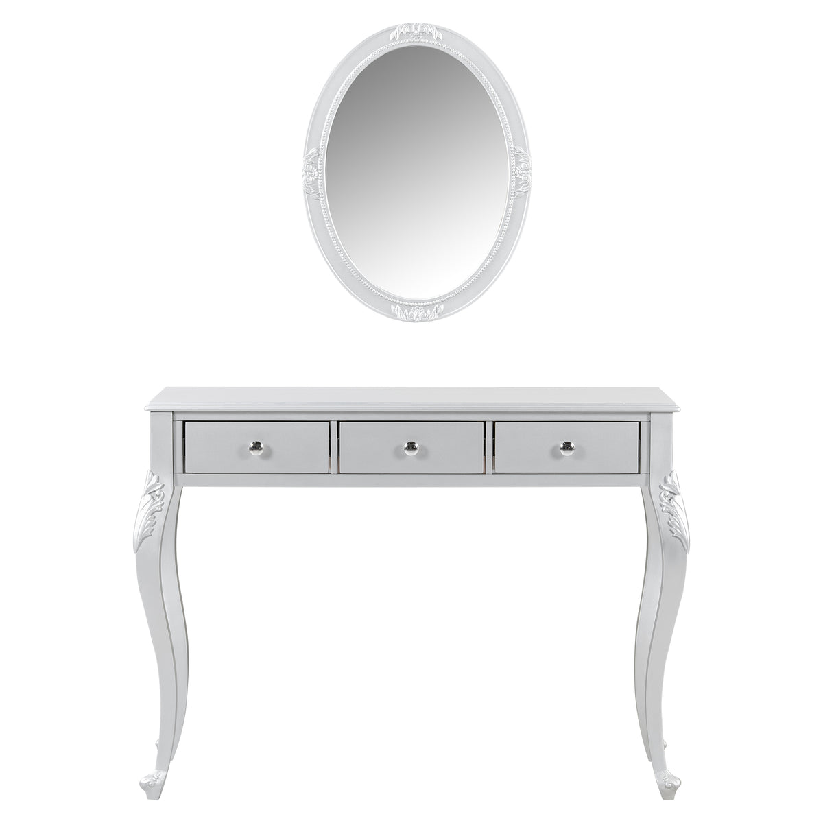 Luxury Makeup Vanity Desk With Oval Mirror 3 Drawer Dressing Table For Jewelry Storage Elegant Console Table For Entryway Living Room Bedroom Stylish Home Decor Silver - Home Decor & Storage | VELOURY LIVING