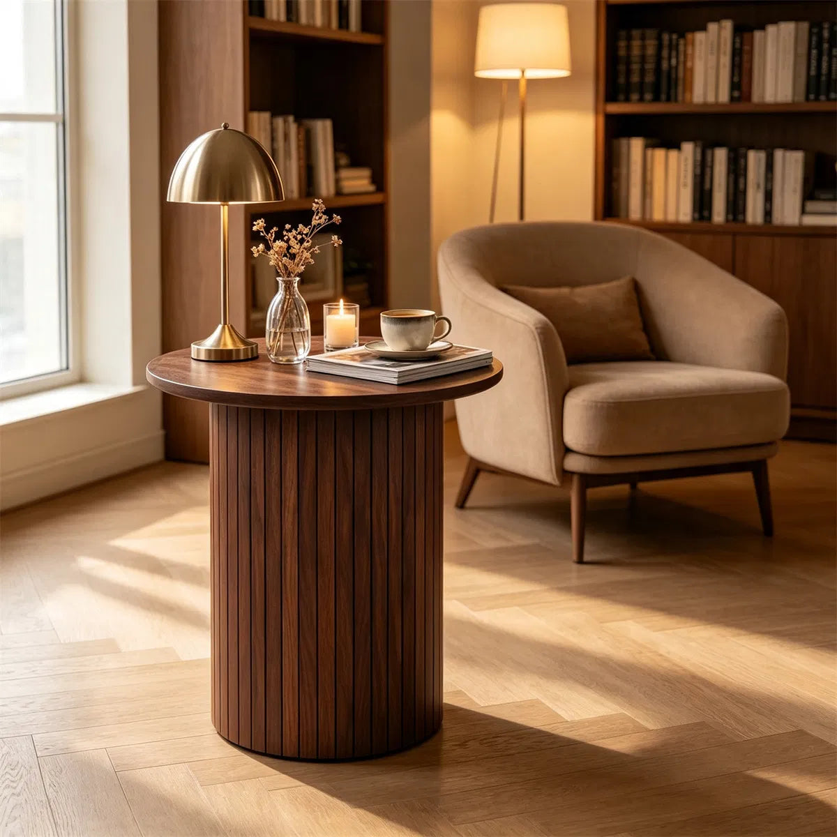 Minimalist Round Pedestal Side Table Space Saving Stable Nightstand With Rounded Edges Anti Slip Pads Versatile Accent Furniture For Small Spaces Home Decor Walnut - Home Decor & Storage | VELOURY LIVING