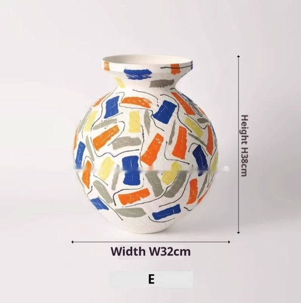 Hand Drawn Minimalist Modern Colored Ceramic Decorative Vase - Home Decor & Storage | VELOURY LIVING