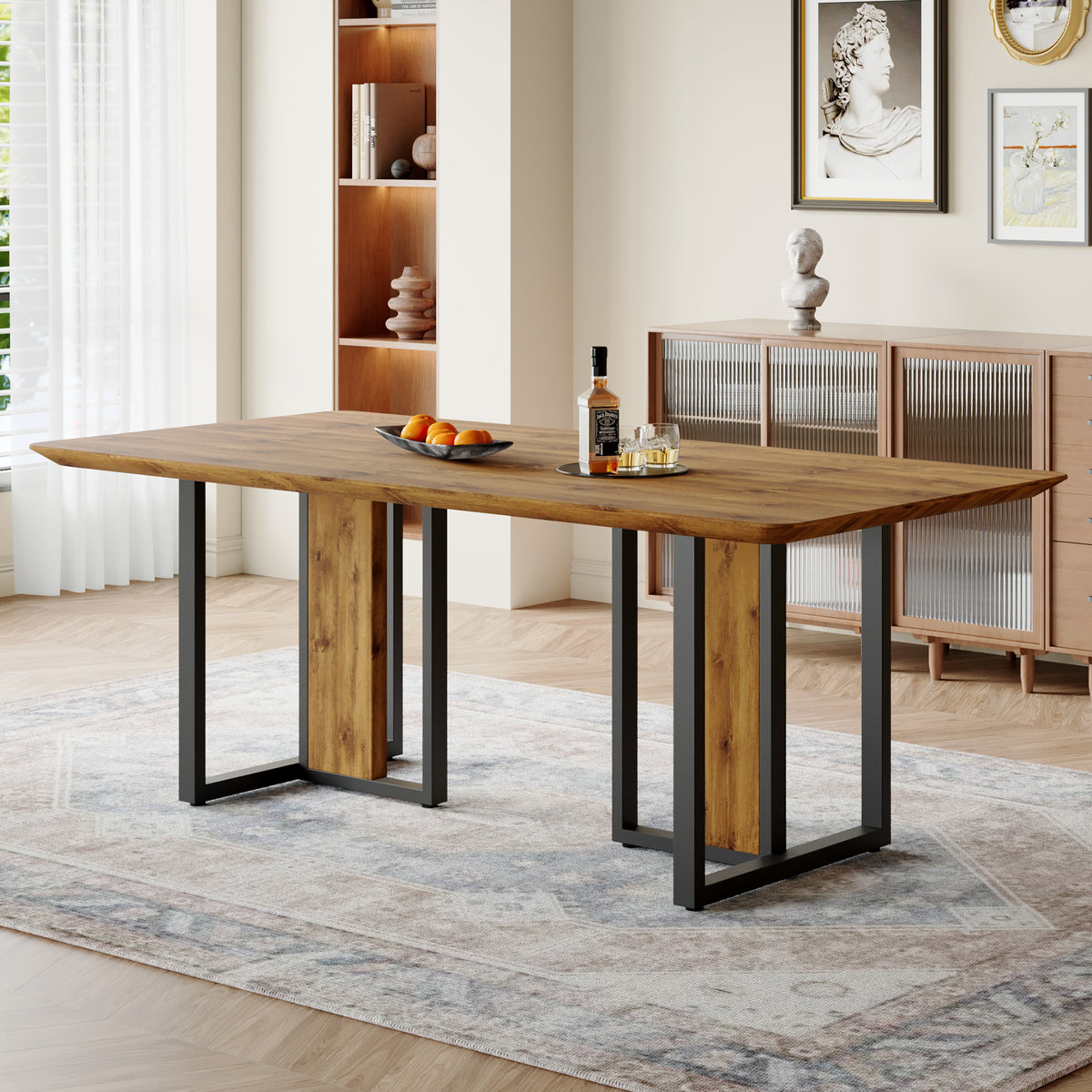 Modern Minimalism And Luxurious Wood Rectangular Patterned Dining Table The Computer Desk Dining Tables Are Used In The Dining Room Living Room 78 7X39 3X30 - Home Decor & Storage | VELOURY LIVING