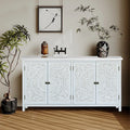 60 White Accent Cabinet With 4 Doors Rustic Wood Sideboard Pantry Cabinet Versatile Buffet Cabinet With Storage For Home Decor And Organization Chic Cabinet - Home Decor & Storage | VELOURY LIVING