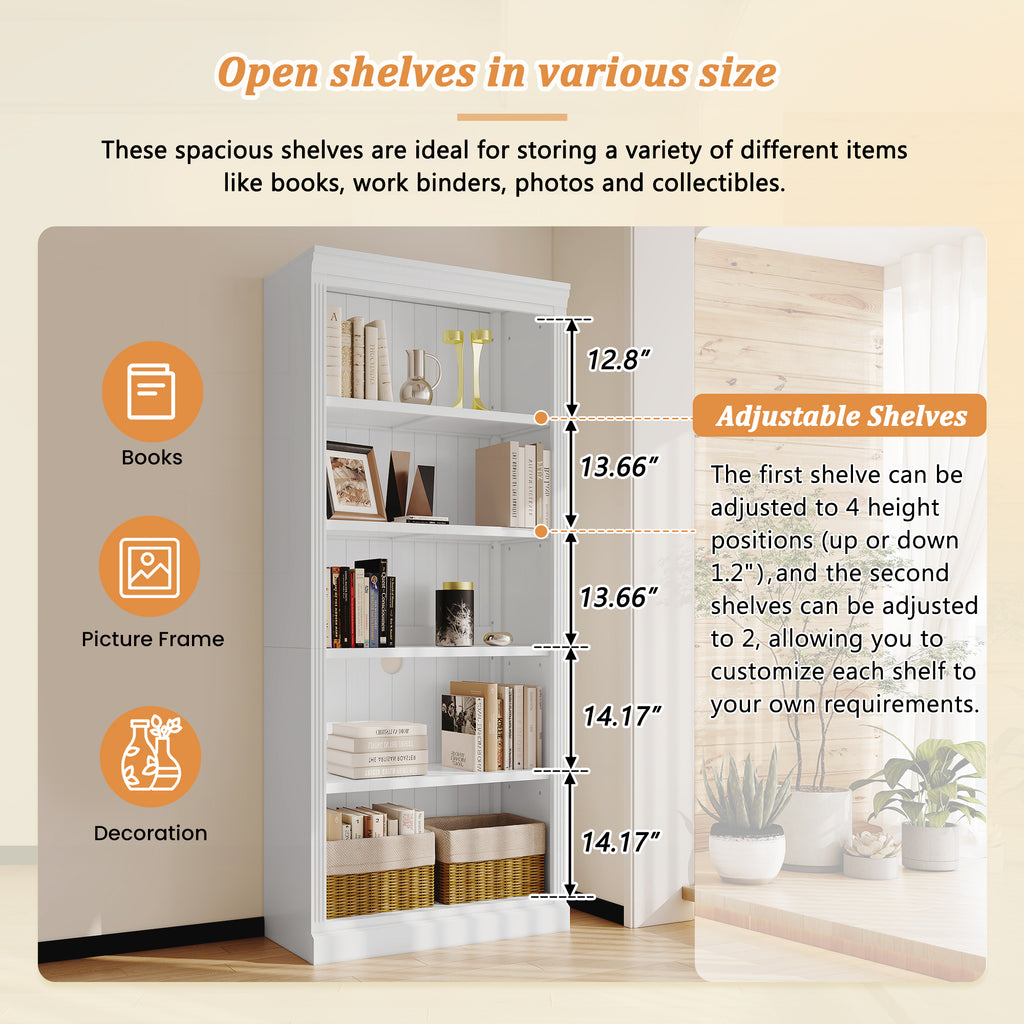 83 Tall Wood Bookcase Suite With Light Strip 5 Tier Decor Bookcase Suite With Adjustable Shelves Storage Organizer Free Standing Storage Shelves Suite For Living Room Home Office White - Home Decor & Storage | VELOURY LIVING