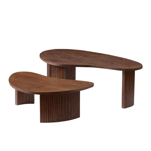 2 Piece Modern Irregular Shape Coffee Table Set For Living Room Easy Assembly Nesting Coffee Tables End Side Tables For Living Room Office Walnut Color - Home Decor & Storage | VELOURY LIVING