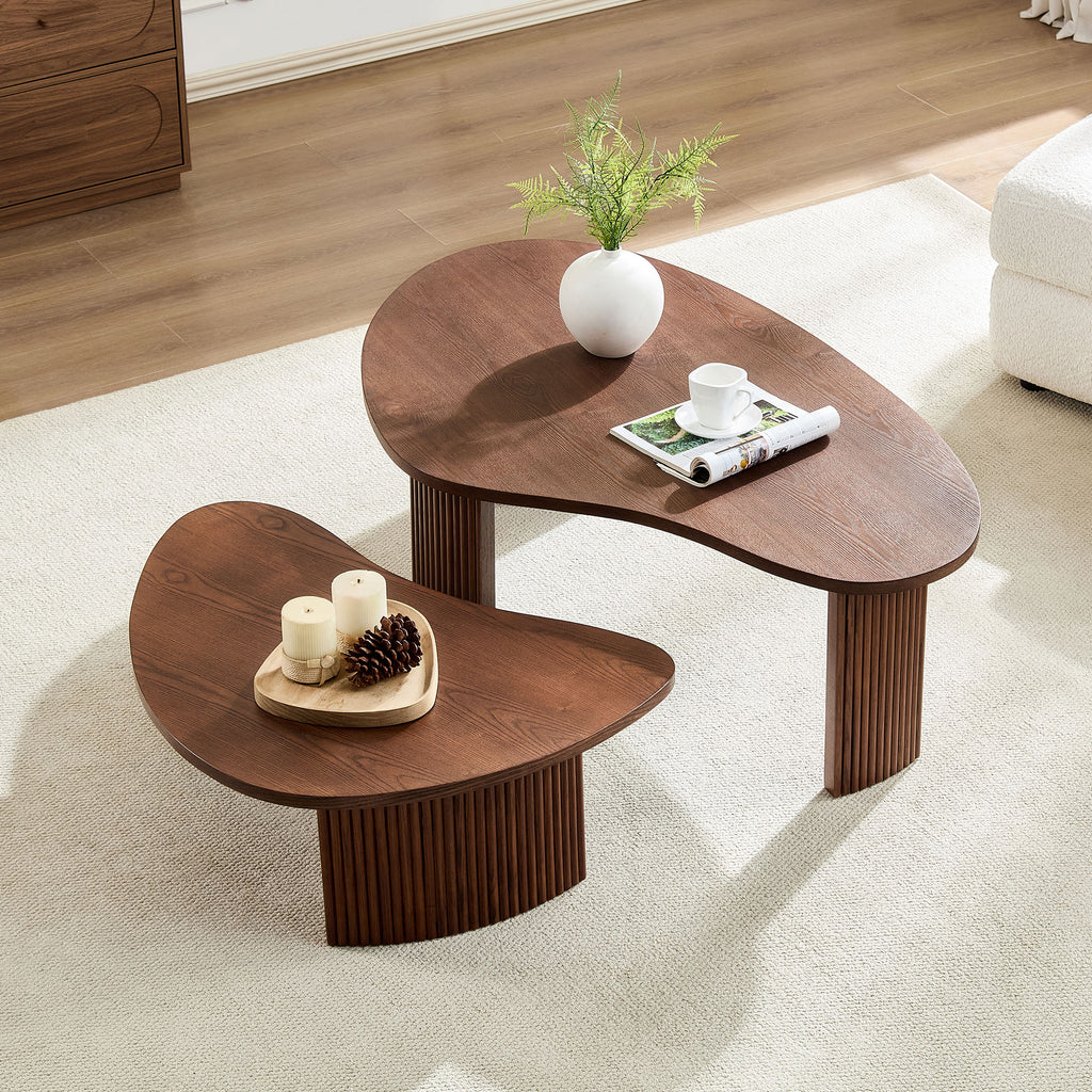 2 Piece Modern Irregular Shape Coffee Table Set For Living Room Easy Assembly Nesting Coffee Tables End Side Tables For Living Room Office Walnut Color - Home Decor & Storage | VELOURY LIVING