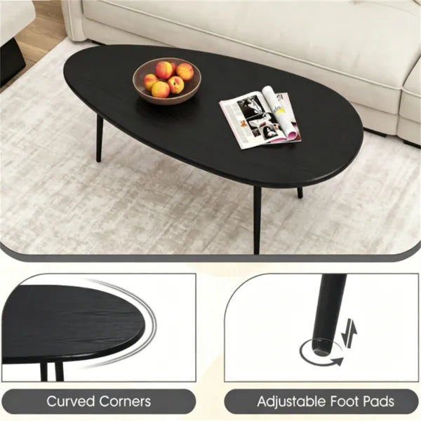 Black Stylish Irregular Shape Coffee Table Heavy Duty Metal Base Oval Sofa Side Table Multifunctional Decor Center Table For Home Living Room - Home Decor & Storage | VELOURY LIVING
