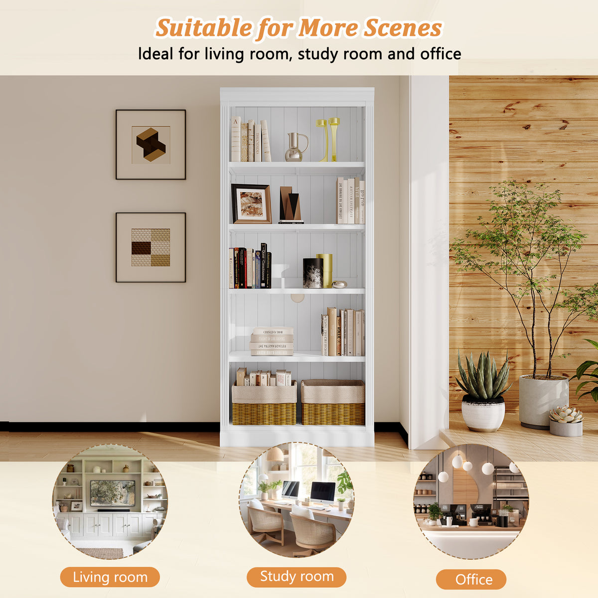 83 Tall Wood Bookcase Suite With Light Strip 5 Tier Decor Bookcase Suite With Adjustable Shelves Storage Organizer Free Standing Storage Shelves Suite For Living Room Home Office White - Home Decor & Storage | VELOURY LIVING