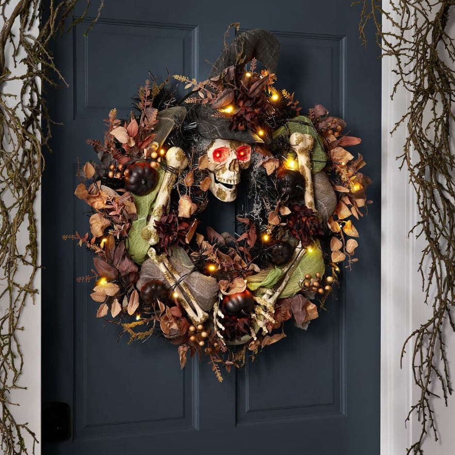 Halloween 26 Pre Lit Skeleton Wreath - Home Decor & Storage | VELOURY LIVING