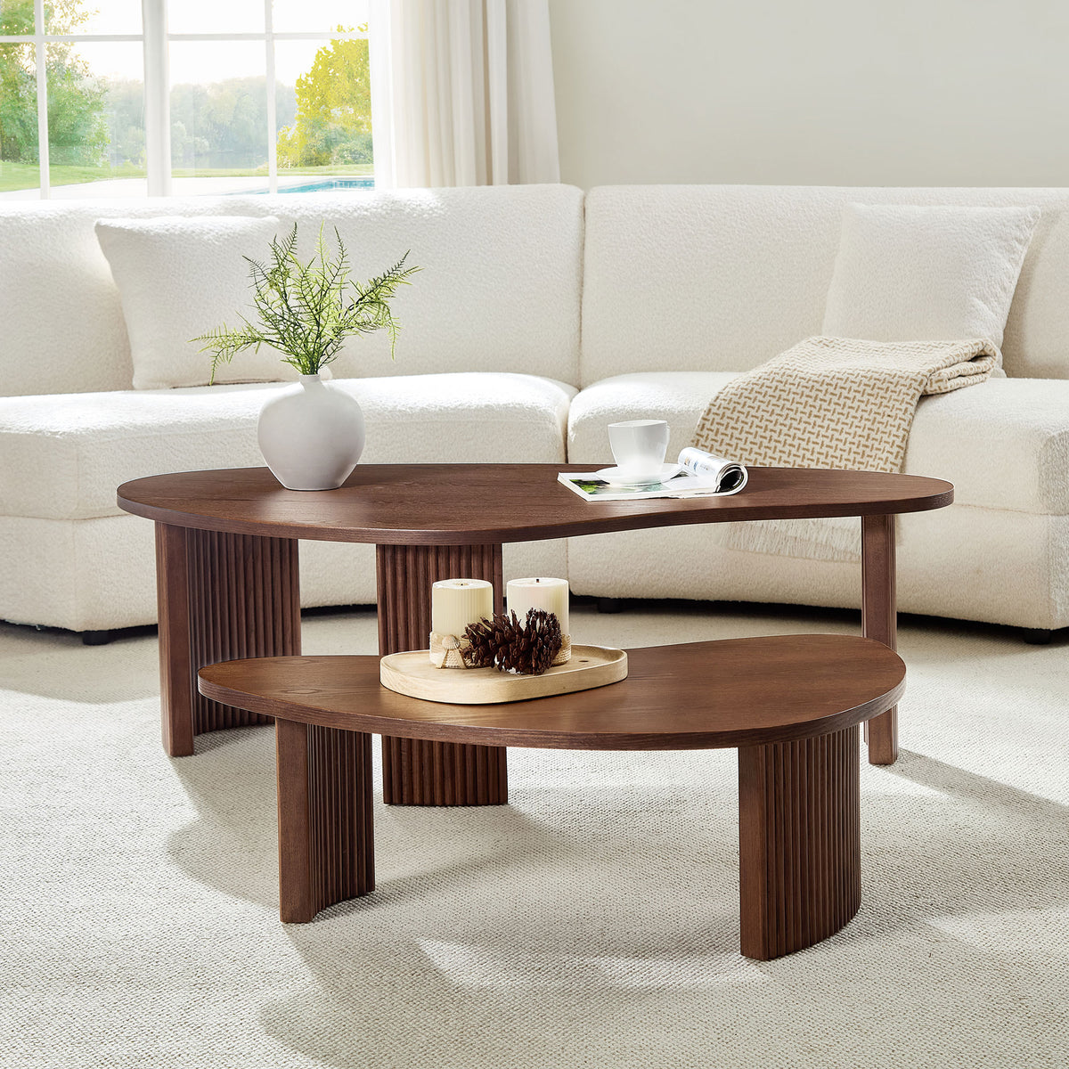 2 Piece Modern Irregular Shape Coffee Table Set For Living Room Easy Assembly Nesting Coffee Tables End Side Tables For Living Room Office Walnut Color - Home Decor & Storage | VELOURY LIVING