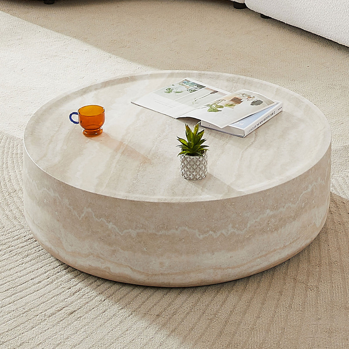 35 43 Faux Mars Pattern Coffee Tables For Living Room Round Tea Faux Travertine Textured Table For Living Room No Need Assembly - Home Decor & Storage | VELOURY LIVING