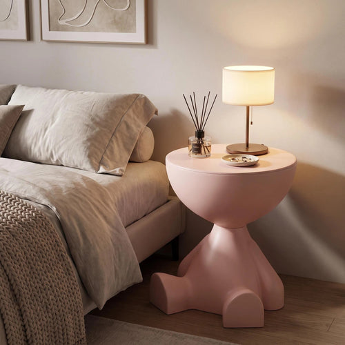 Pink Sculptural Figure Side Table with Round Tray Top – Decorative Accent Table